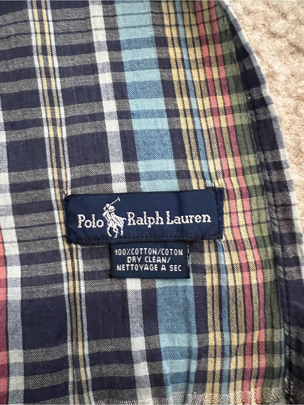 Polo by Ralph Lauren Navy Plaid Cotton Scarf with Multi Stripes
